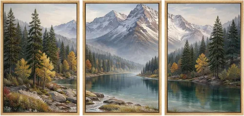 Miniatura 34 de SIGNWIN Lienzo enmarcado para pared, juego de arte tranquilo con reflejo de lago, acuarela, montaña y agua, ilustraciones modernas, arte abstracto