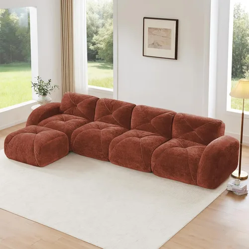Miniatura 43 de Sofás modulares modulares de 110.6 pulgadas para sala de estar, sofá moderno de terciopelo sin hueso, no requiere montaje, cómodo sofá sin hueso