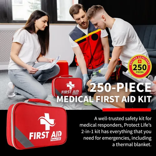 Miniatura 3 de Protect Life Kit de primeros auxilios para el hogar y la empresa, 250 piezas - Kit médico de emergencia para acampar y senderismo