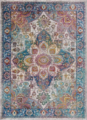 Hauteloom Mardin - Alfombra tradicional para sala de estar y dormitorio, color azul, azul claro, morado, 6 pies 7 pulgadas x 9 pies