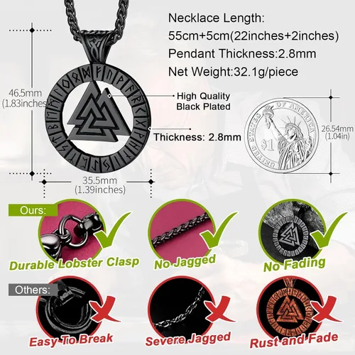 Miniatura 5 de FaithHeart Collar de medalla vikinga para hombre, resistente acero inoxidable, collar con colgante de mitología nórdica retro con caja de regalo