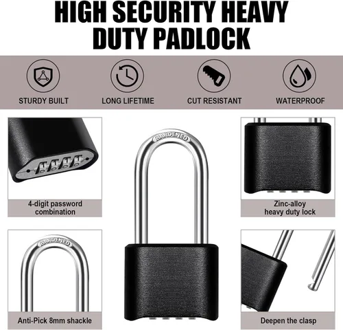 Miniatura 2 de Cadena resistente y cerradura de combinación para exteriores, cerradura de cadena de puerta con código, candado de grillete largo con cadena