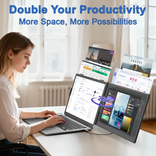Miniatura 3 de KEFEYA - Extensor de pantalla para laptop, 14" FHD 1080P IPS, extensor dual de monitor portátil, monitor portátil conectar y usar (Plug & Play)