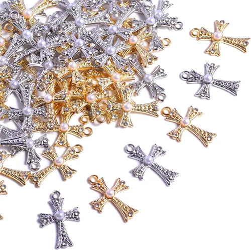 Miniatura 7 de stino 40 Piezas de Encantos de Diamantino, Suministros para Hacer Joyería de Corazón de Tortuga y Rombo, Colgantes de Cristal Chapados en Plata y Oro