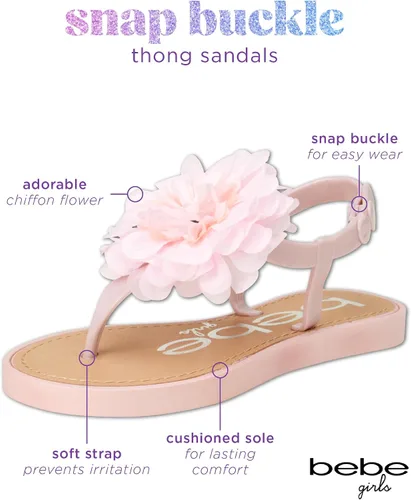 Miniatura 2 de bebe Sandalias para niñas zapatos de vestir planos de verano con punta abierta, sandalias con hebilla a presión con diseño de flores de gasa y suela