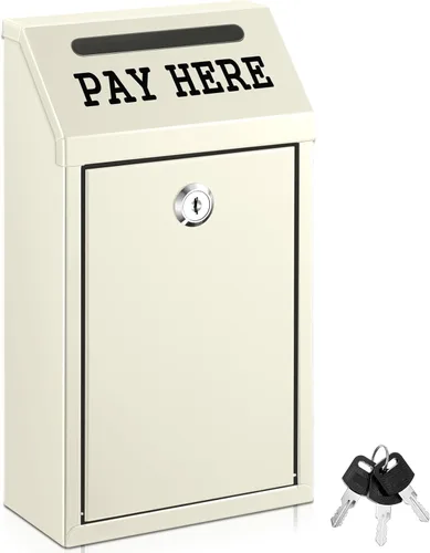 Yaocom Caja de dinero segura para recolección de dinero, caja de donación de metal con candado, montaje en pared, buzón de entrega preperforado para