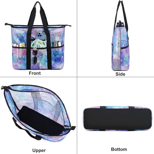 Miniatura 2 de CAMTOP Bolsas de playa para mujer, bolsa de playa de malla con cremallera, bolsas de conchas para niños, grandes para piscina, natación, vacaciones