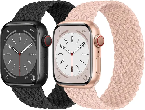 Miniatura 8 de Paquete de 2 correas trenzadas Solo Loop para Apple Watch de 1.575 pulgadas, 1.614 pulgadas, 1.654 pulgadas, 1.732 pulgadas, 1.772 pulgadas, 1.732