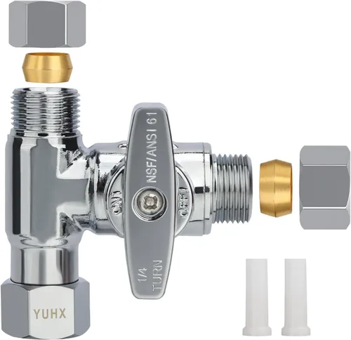 Miniatura 11 de YUHX Válvula Add-A-Tee de parada angular de latón, salida de compresión de 3/8 pulgadas conexión fácil desviador de 3 vías 3/8"x3/8"x1/4" o 3/8