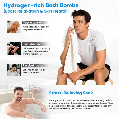 Miniatura 6 de Bombas de bola de baño de hidrógeno para aliviar los músculos y el estrés - Bombas de hidrógeno molecular H2 para spa y remojo de agua rica en Blanco