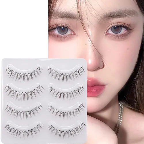 Miniatura 3 de Pestañas postizas de aspecto natural, 4 pares de pestañas cortas naturales, suaves, ligeras, cómodas, banda transparente, hechas a mano, pestañas
