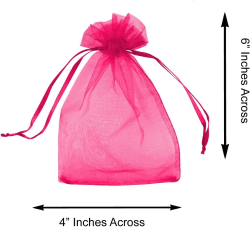 Miniatura 4 de Super Z Outlet Paquete de 100 mini bolsas transparentes de organza transparentes con cordón de 4 x 6 pulgadas, bolsas de joyería para bodas, Fucsia