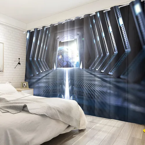 Miniatura 2 de Renaiss Cortinas para ventana del espacio exterior, paso interior de la estación espacial, corredor de ciencia ficción futurista, vista