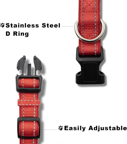 Miniatura 2 de Collar reflectante para perro con acolchado de neopreno suave, collar de nailon ajustable para perros pequeños, rojo, S