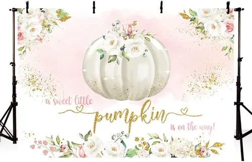 Miniatura 3 de Sendy Telón de fondo de calabaza de otoño de 7 x 5 pies para niña, una dulce calabaza está en camino, fondo de fotografía de baby shower, rubor rosa