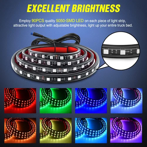 Miniatura 2 de Nilight Juego de 3 tiras de luz RGB de 60 pulgadas para cama de camión, 270 LED de neón de acento con control remoto RF, interruptor de encendido
