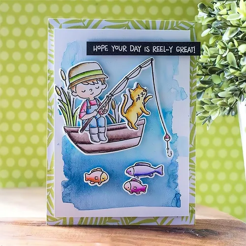 Miniatura 5 de Juego de sellos y troqueles para niños de pesca para hacer tarjetas, sellos transparentes y troqueles de corte de metal para álbumes de recortes