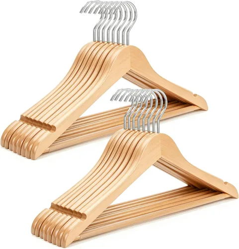 Miniatura 9 de TOPIA HANGER CT01W - Perchas de madera maciza con gancho extra grueso y barra antideslizante para pantalones, perchas resistentes con muescas