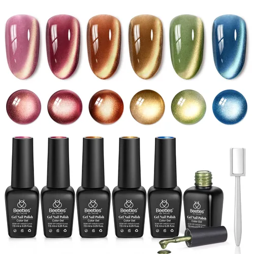 Miniatura 19 de Beetles - Juego de esmaltes de gel azul, esmalte de uñas de gel plateado azul marino oscuro con purpurina, 6 colores, lámpara UV para remojar uñas