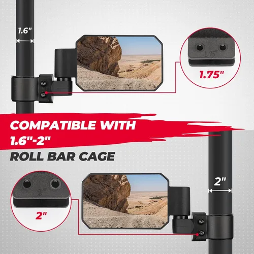 Miniatura 5 de KEMIMOTO Espejos laterales para UTV con barra antivuelco de 1.6" a 2", espejos laterales retrovisores SXS ajustables, compatibles con Polaris RZR