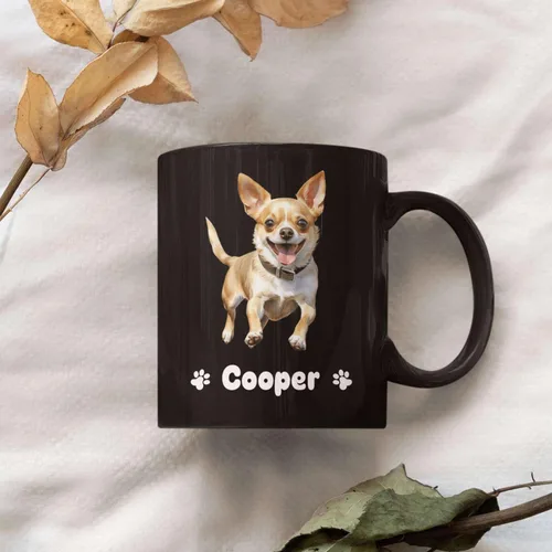 Miniatura 4 de Taza de viaje negra personalizada con nombre a elegir de 11 onzas, 15 onzas, taza de cerámica personalizada para perros Chihuahua, regalo