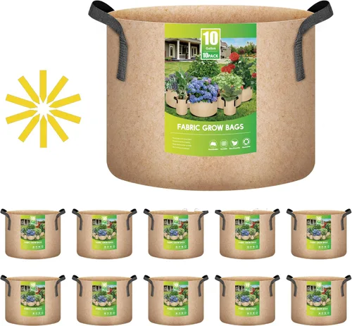 Miniatura 14 de iPower Paquete de 10 bolsas de 3 galones para plantas de tela no tejida gruesa resistente para cultivo de papas, contenedor duradero con aireación