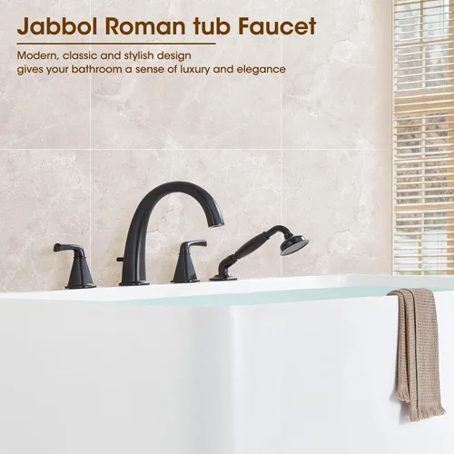 Miniatura 2 de Grifo de bañera romana de alto flujo con ducha de mano, grifo de bañera de montaje en cubierta mate negro de 4 agujeros con válvula, grifos