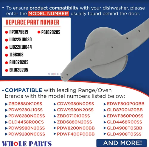 Miniatura 3 de Conjunto de brazo rociador inferior para lavavajillas Whole Parts mejorado, color gris, pieza # WD22X10047 - Reemplazo y compatible con algunos