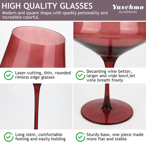 Miniatura 5 de Juego de 6 copas de vino de colores, grandes copas de vino de cristal soplado a mano de 16 onzas, copas de vino coloridas con tallo, rojo y blanco