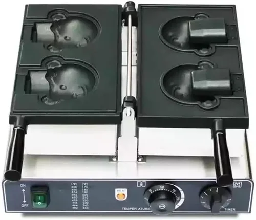 Taiyaki - Máquina para hacer gofres en forma de oso de boca abierta para hacer helado de oso Taiyaki, máquina para hacer conos de oso (110 V)