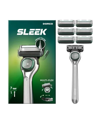DORCO SLEEK Navaja de 6 cuchillas para hombres con 7 cartuchos | Navajas de cartucho para hombres con mango y cuchillas de afeitado suave | Navajas