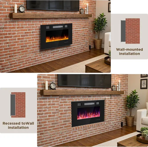 Miniatura 7 de Chimenea eléctrica de 36 pulgadas con cristal, inserto de chimeneas eléctricas, chimenea montada en la pared/empotrada con control remoto, llama