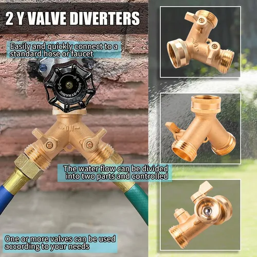 Miniatura 3 de ORAEVY Divisor de manguera de latón de 2 vías, conector de manguera de jardín de latón de 3/4 pulgadas con 2 adaptadores de extensión de manguera