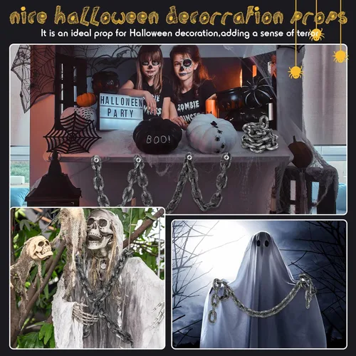 Miniatura 5 de Liliful 3 cadenas de Halloween de plástico falsos eslabones de cadena de 6 pies cadena de prisión de plástico para fiesta de Halloween, accesorios