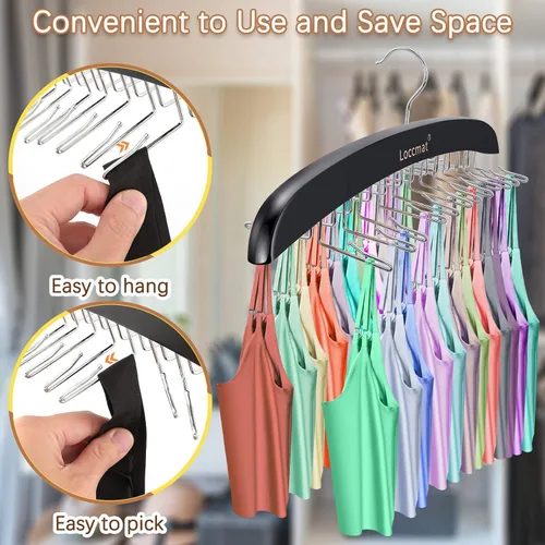 Miniatura 6 de 2 ganchos de madera para sujetadores con 24 ganchos de metal plegables, gancho giratorio de 360°, estantes de corbata para armario de hombres, Café