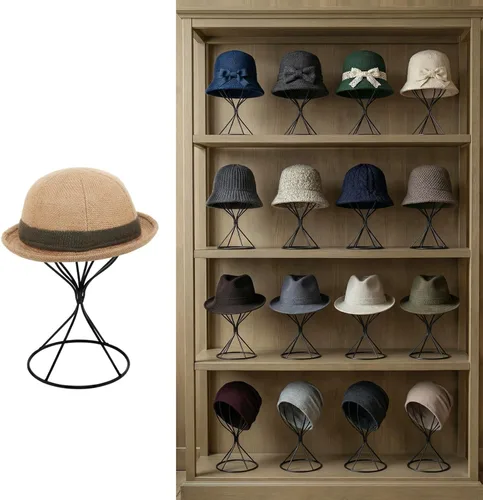 Miniatura 6 de MyGift Soporte de alambre de metal negro para sombrero, estante de exhibición de pelucas, forma de almacenamiento de fedora o gorra de béisbol