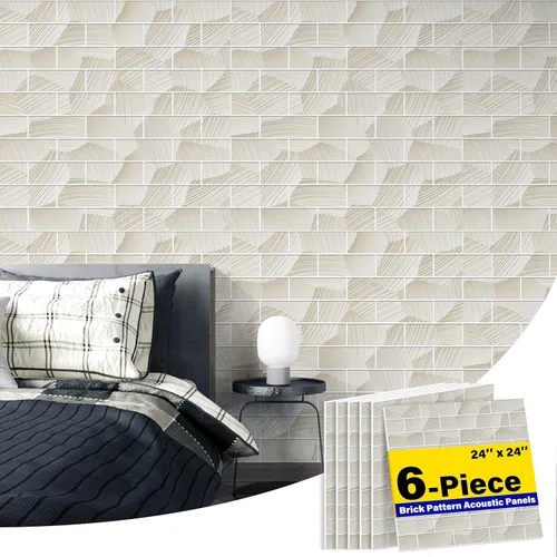 Paquete de 6 paneles acústicos de pared con absorción de sonido, 6 paneles acústicos decorativos de 24 x 24 pulgadas, diseño de ladrillo que absorbe