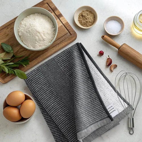 Miniatura 5 de Mordimy Paquete de 6 paños de cocina de alta calidad (18 x 28 pulgadas, negro), toalla de mano grande de algodón, paños planos y de rizo para secar