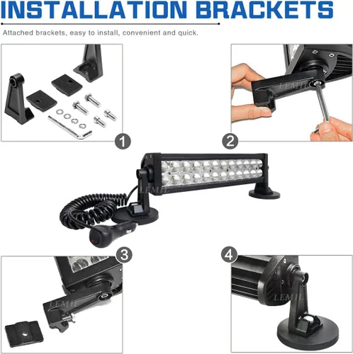 Miniatura 3 de LEMIL Barra de luz LED de 72 W, luz de inundación, luz de trabajo magnética, encendedor de cigarrillos, impermeable, conducción todoterreno con Haz