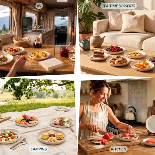 Miniatura 7 de Homienly Juego de 6 platos pequeños de postre de 8 pulgadas, platos profundos de paja de trigo irrompibles para fiestas, campamento, microondas