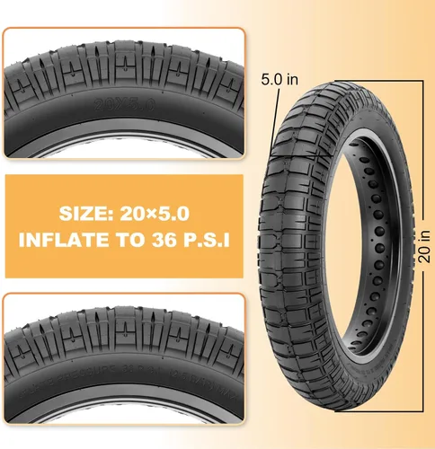 Miniatura 4 de Hycline Neumático de repuesto para grasa Ebike: 20x4.0/20x4.5/20x5.0/26x4.0 pulgadas, resistentes al desgaste, plegables, neumáticos de bicicleta