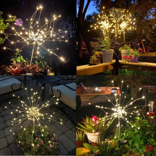 Miniatura 4 de JJGoo - Farolas solares con efecto de fuego, juego de 2, 135 LEDs, 2 modos de iluminación, luces solares para jardín al aire libre, impermeables