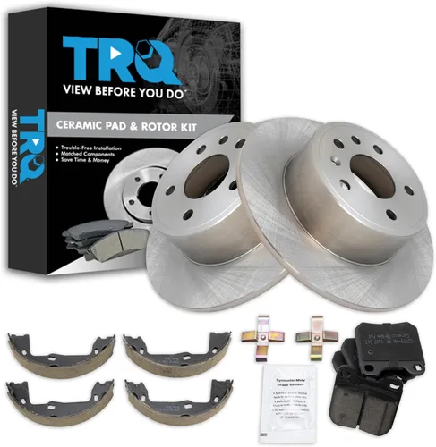 Miniatura 30 de TRQ Kit de pastillas de freno y rotor Posi trasero premium con zapatas de estacionamiento para camión GM SUV