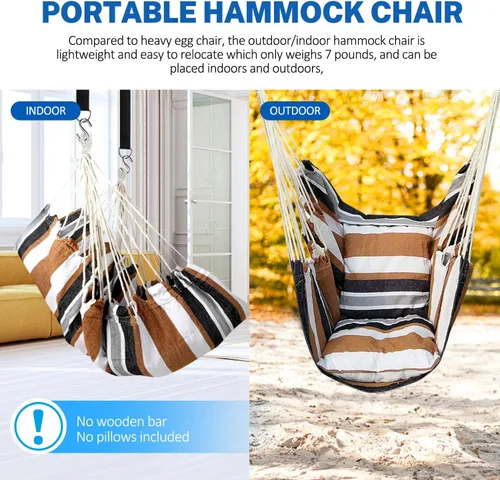 Miniatura 3 de KPX Silla de columpio colgante para exterior – Cómoda silla de columpio de árbol tamaño grande 110X130cm (sin almohadas) - Capacidad de peso 330