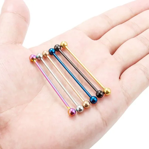 Miniatura 3 de Dyknasz Aretes industriales extralargos de 1.772 in (1.77 pulgadas) 16G 14G de acero quirúrgico para mujeres y hombres