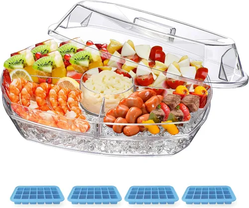 Miniatura 9 de INNOVATIVE LIFE Bandejas de frutas para servir para fiestas, bandeja de aperitivos de 15 pulgadas en hielo, platos de fiesta para servir alimentos