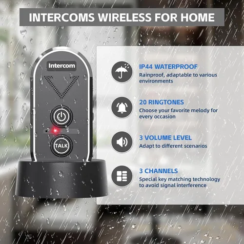 Miniatura 3 de Timbre inalámbrico para el hogar, sistema de intercomunicación inalámbrico de 4900 pies de largo alcance, timbre de intercomunicador bidireccional