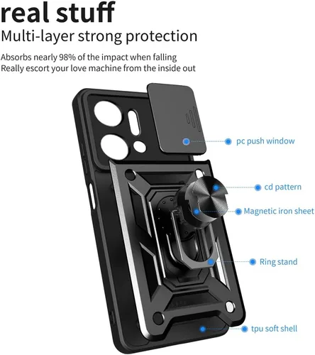 Miniatura 2 de ZMONE - Funda para teléfono Honor X7A con protector de pantalla de vidrio, [2 unidades] cubierta protectora de cámara deslizante integrada, funda
