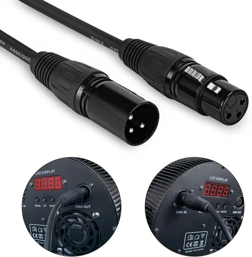 Miniatura 6 de Cable DMX de 10 pies, paquete de 4 cables de luz DMX de 9.8 ft, cables DMX de 3 pines, cable de señal XLR macho a hembra con conectores metálicos