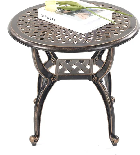 Miniatura 12 de Mandolin Mesa auxiliar de patio al aire libre, resistente al óxido, de aluminio fundido, mesa auxiliar resistente a la intemperie, mesa de café